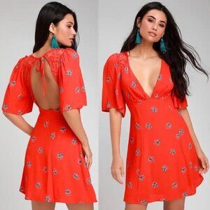 Free People Mini Dress Red Floral Print 2